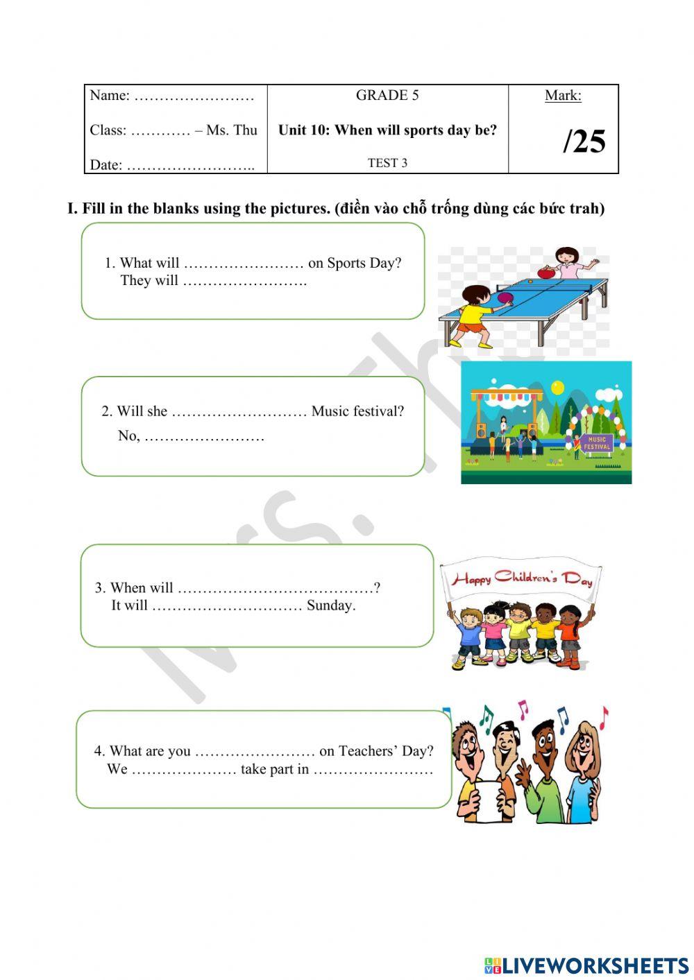 English 5 - unit 10 - test 3 worksheet | Live Worksheets