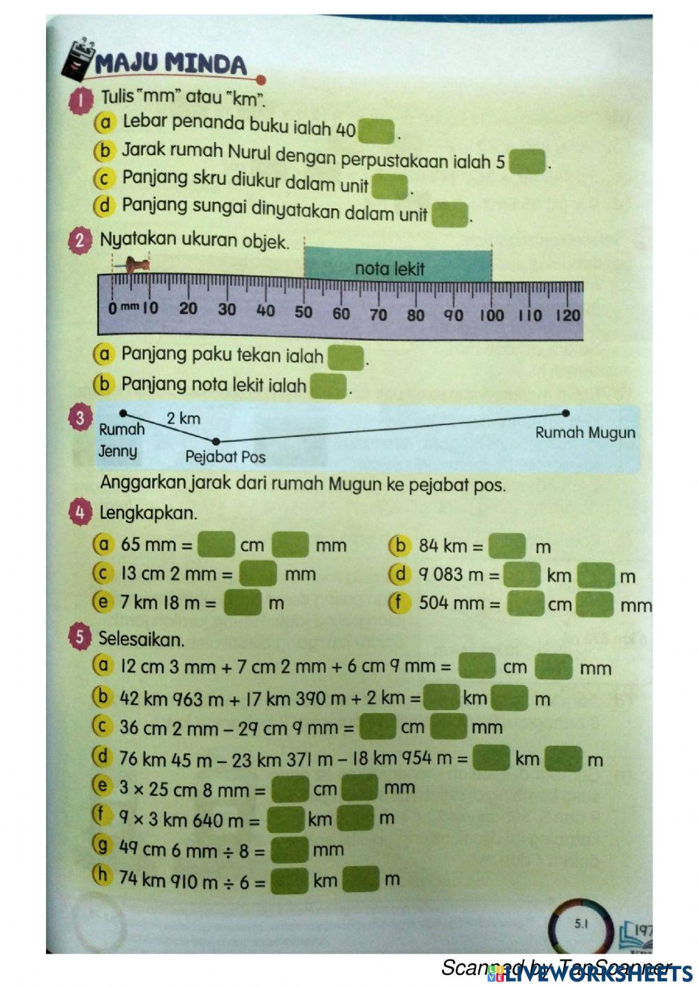 Maju minda Panjang, jisim dan isipadu cecair