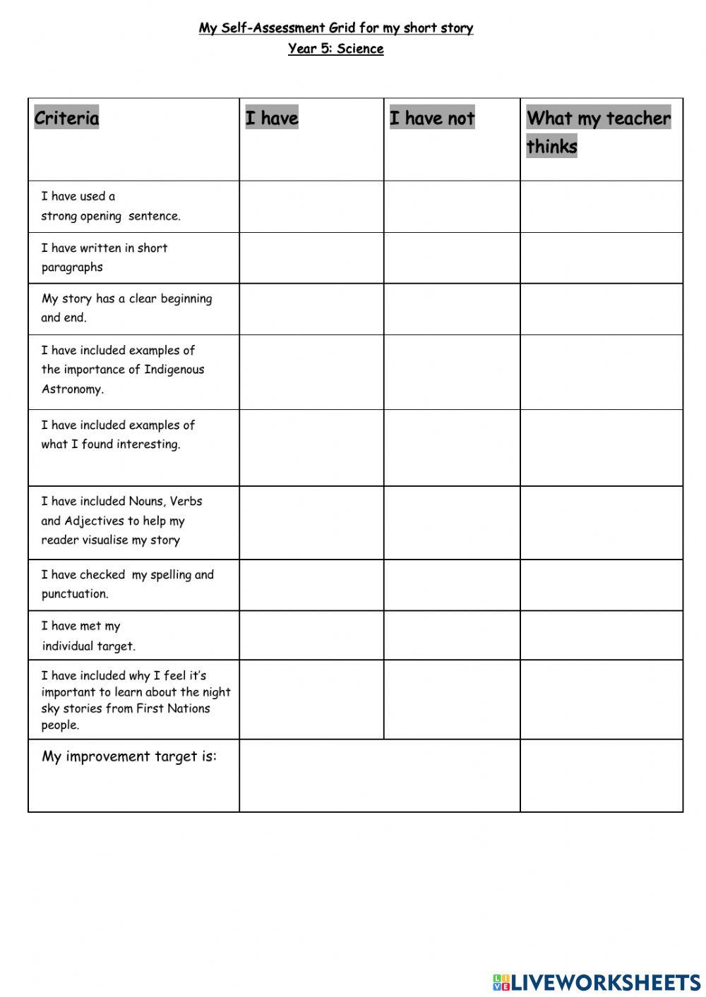 Children's Book Checklist worksheet | Live Worksheets