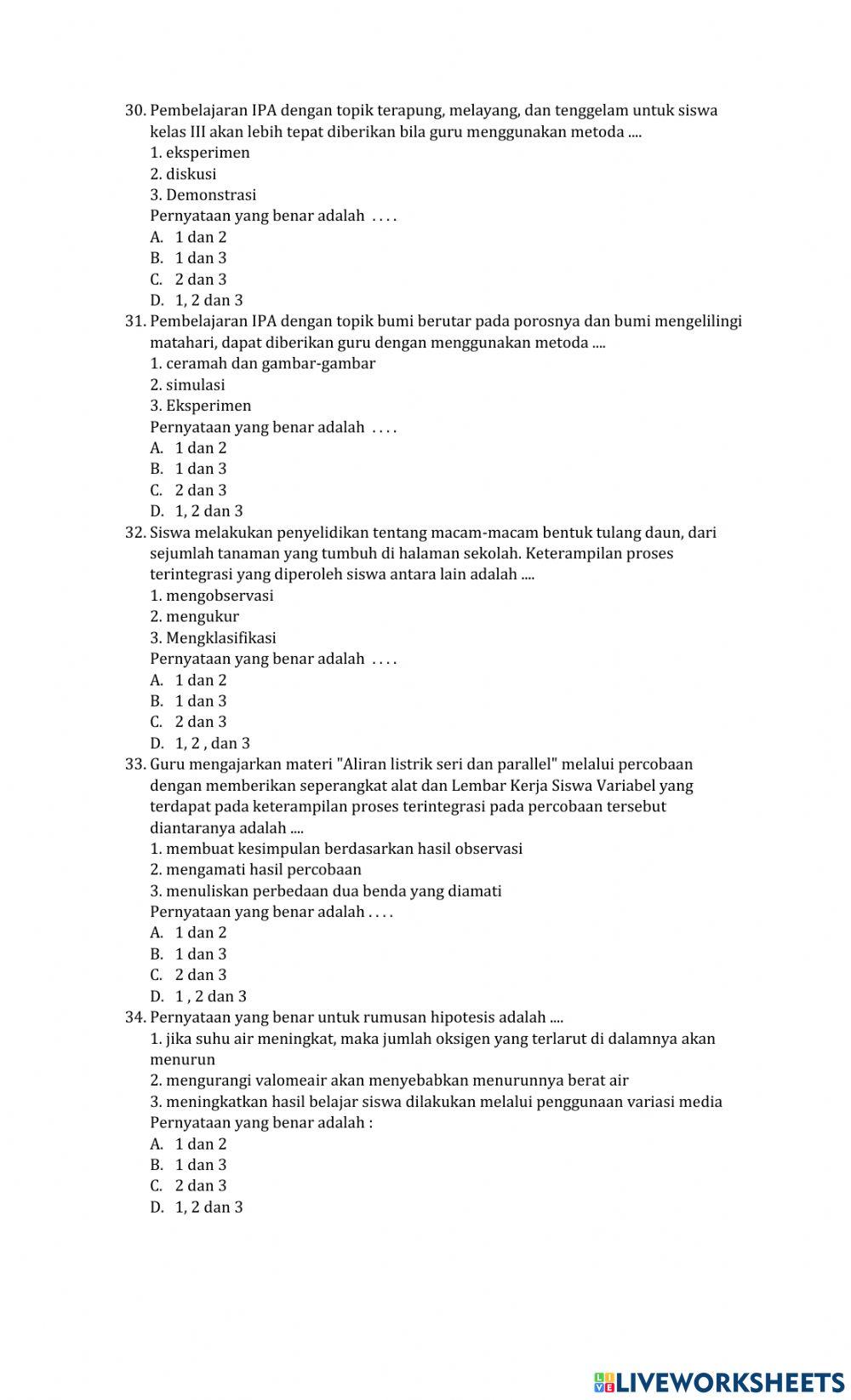 Pre tes pembelajaran ipa sd