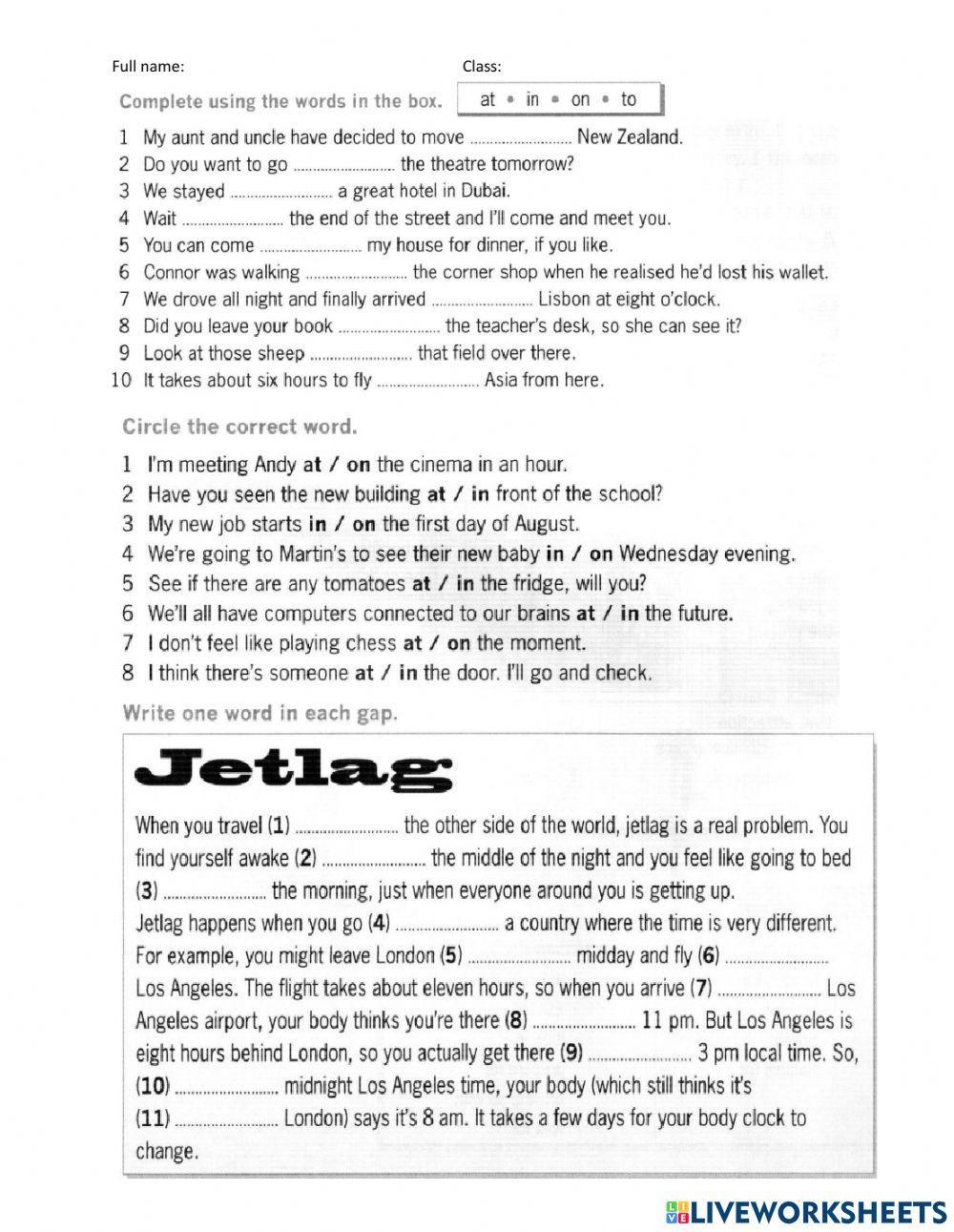 Prepositions of time and places