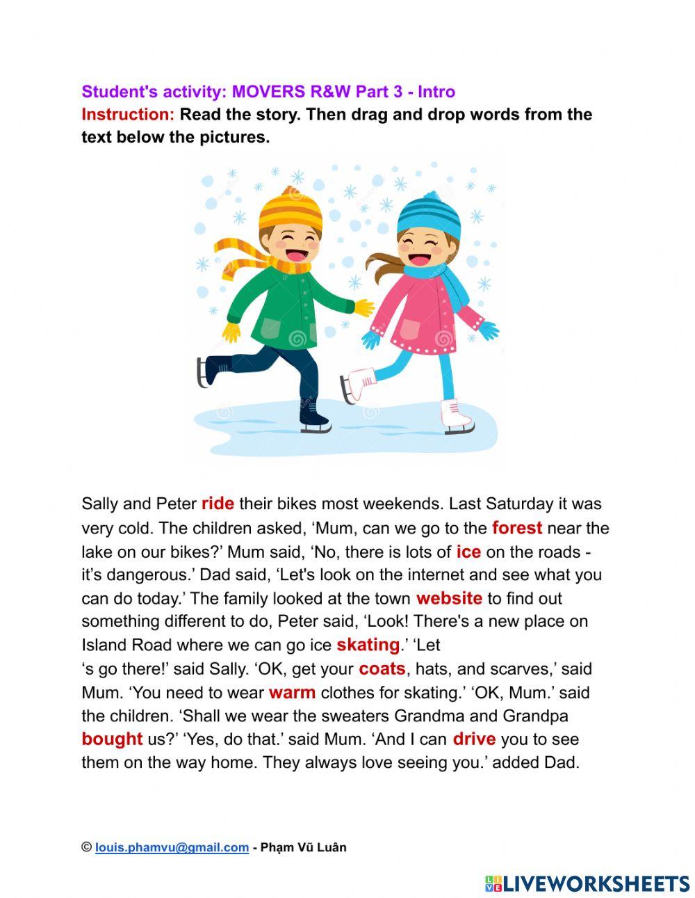 Student's activity: MOVERS R&W Part 3 - Intro