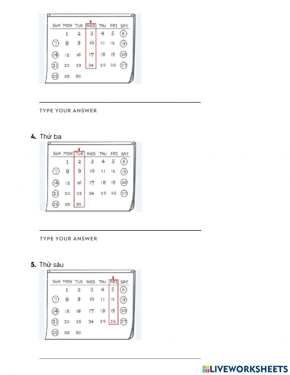 Vietnamese Days of the week