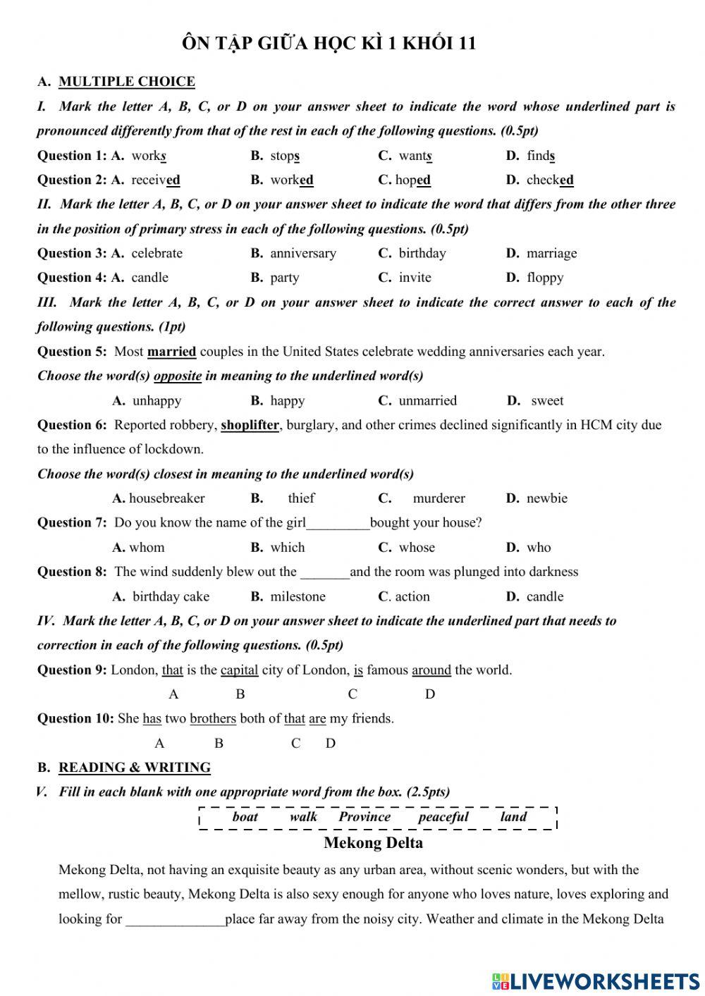 Ôn tập giữa học kì 1