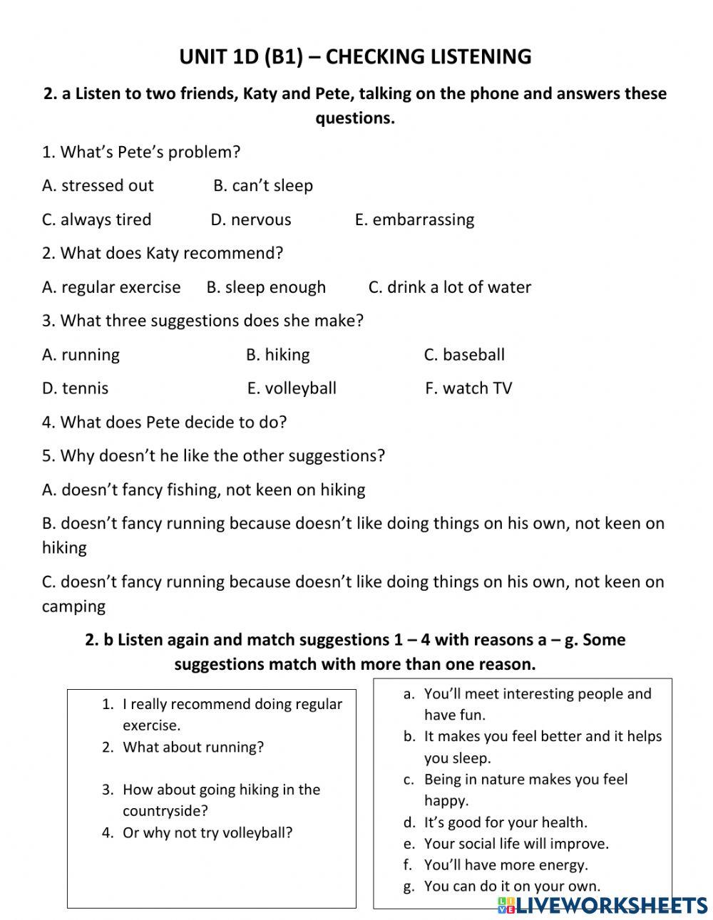 Unit 1d (b1) - cheking listening