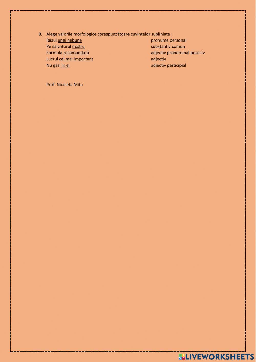 Fișă de lucru- mijloace interne de îmbogățire a vocabularului