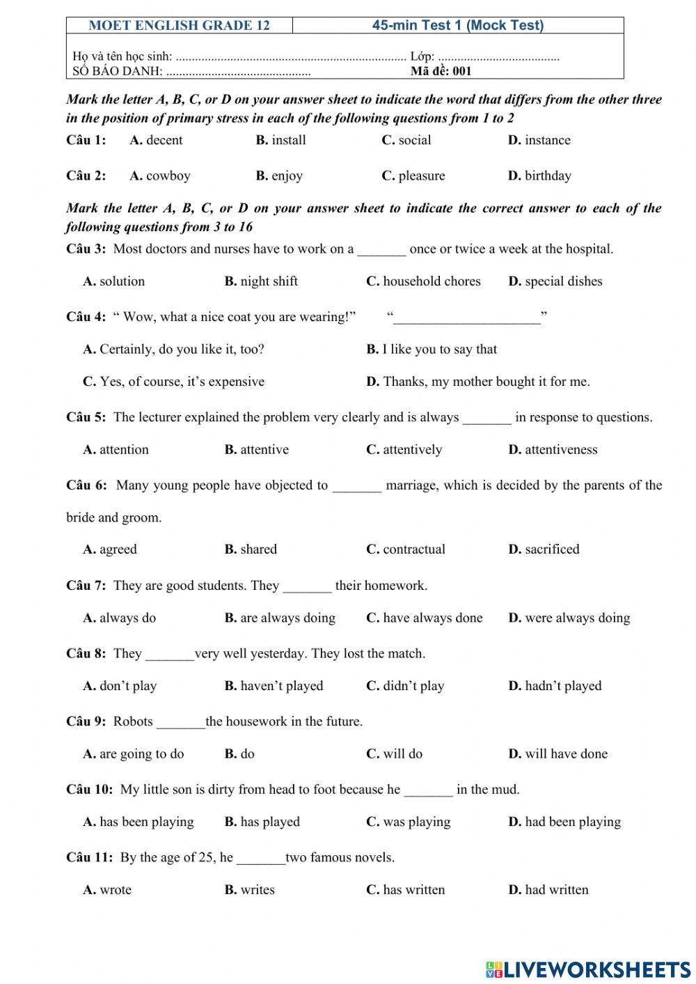 MOET English G12 - Review for 45-min Test (1)