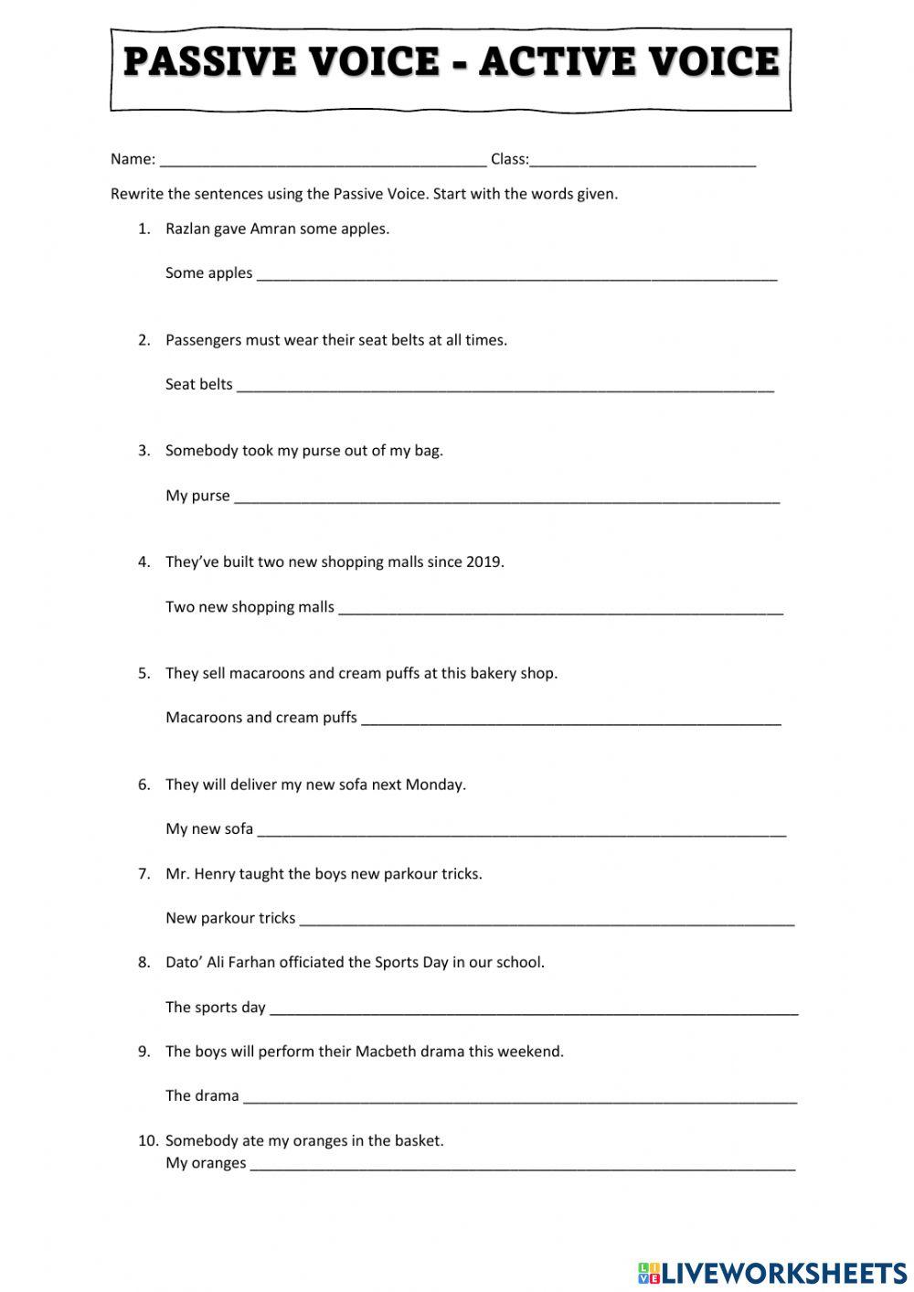Active voice to Passive voice
