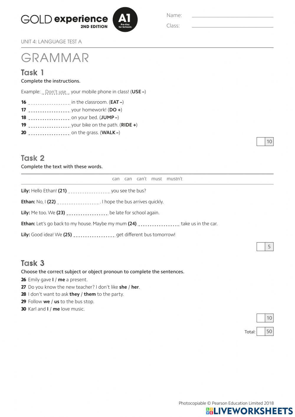 Test unit 4 online exercise for live worksheets