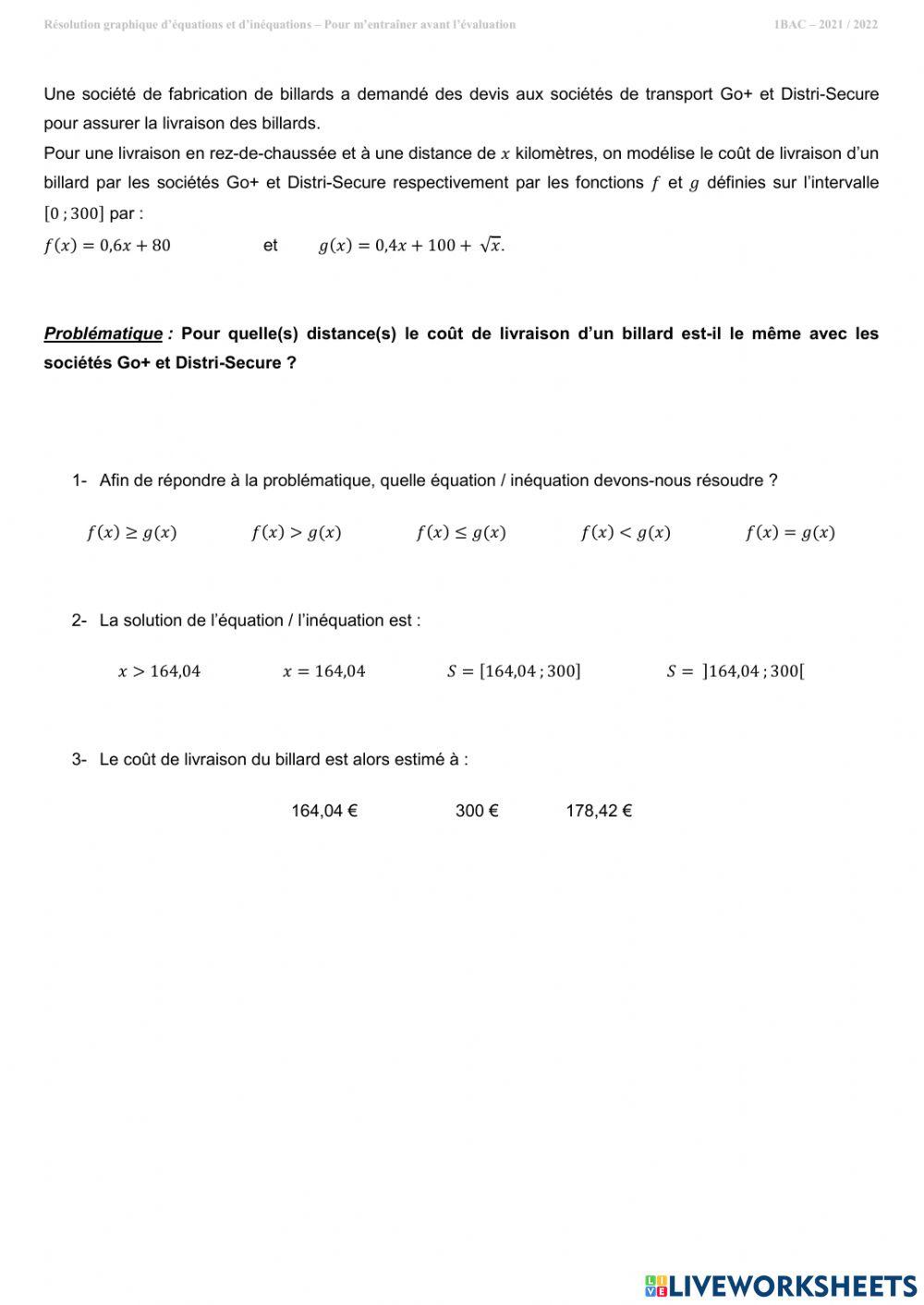 Resolutions graphique equations - inequations