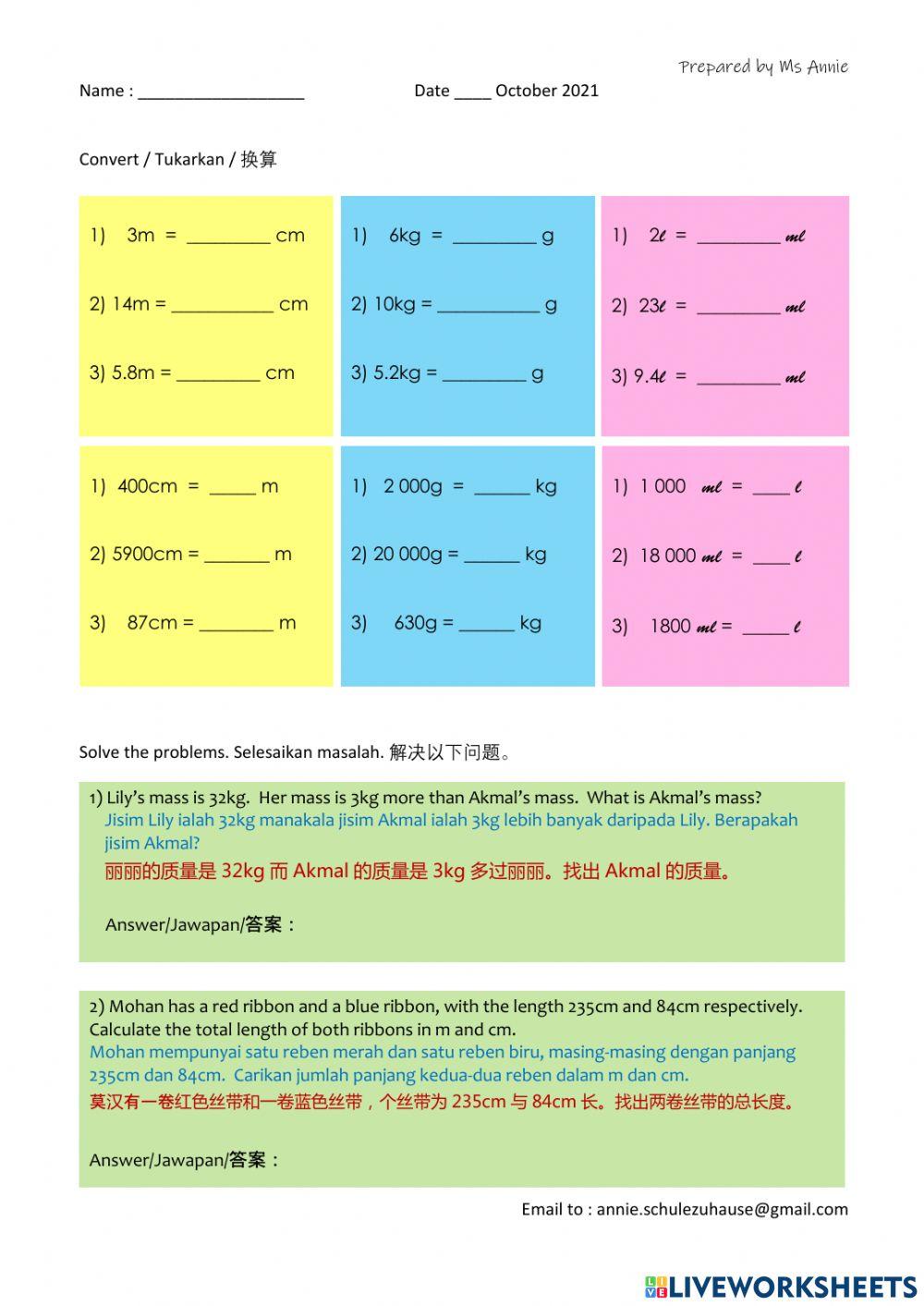 Conversion (Year 3) 3 languages