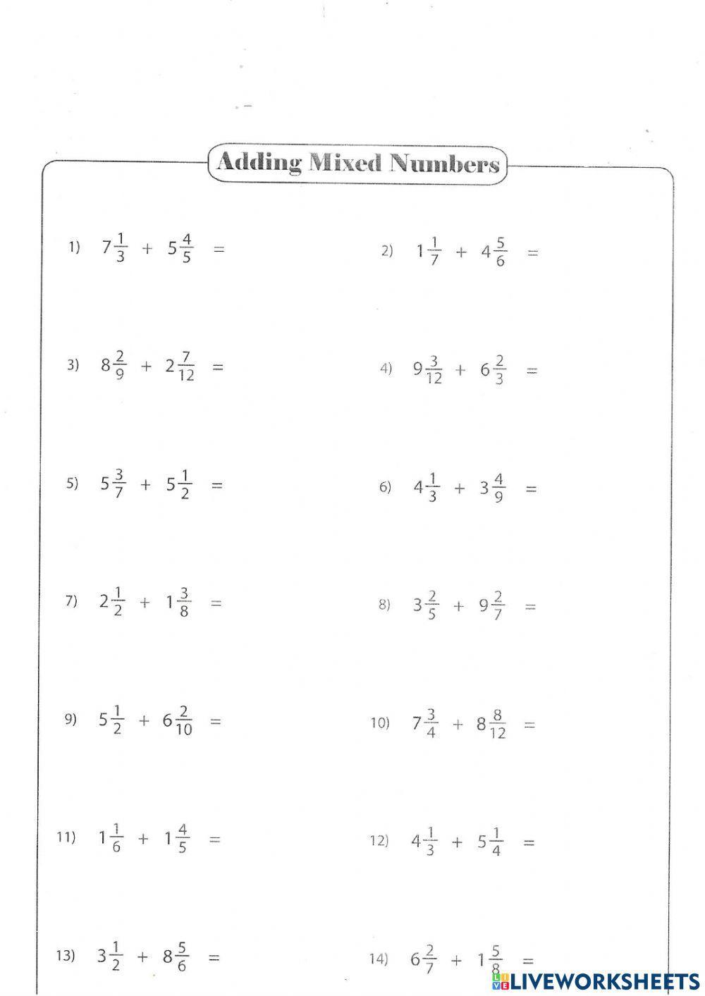 Addition of Mixed Numbers