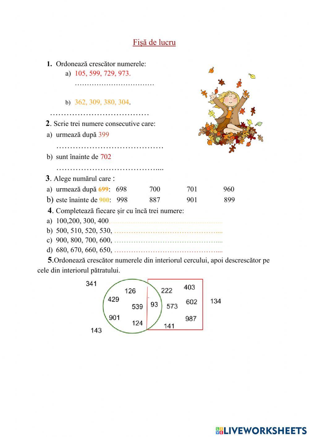 Ordonarea numerelor 0-1000