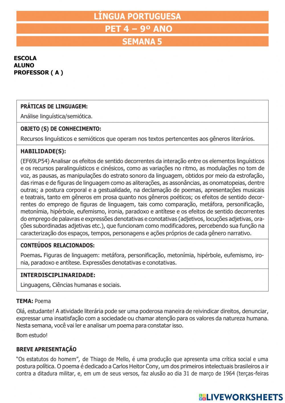 Pet 4   9º ano -  semana 5