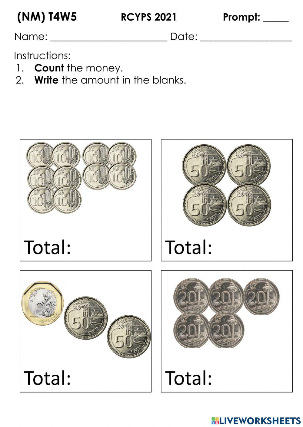 Money full recap worksheet Live Worksheets
