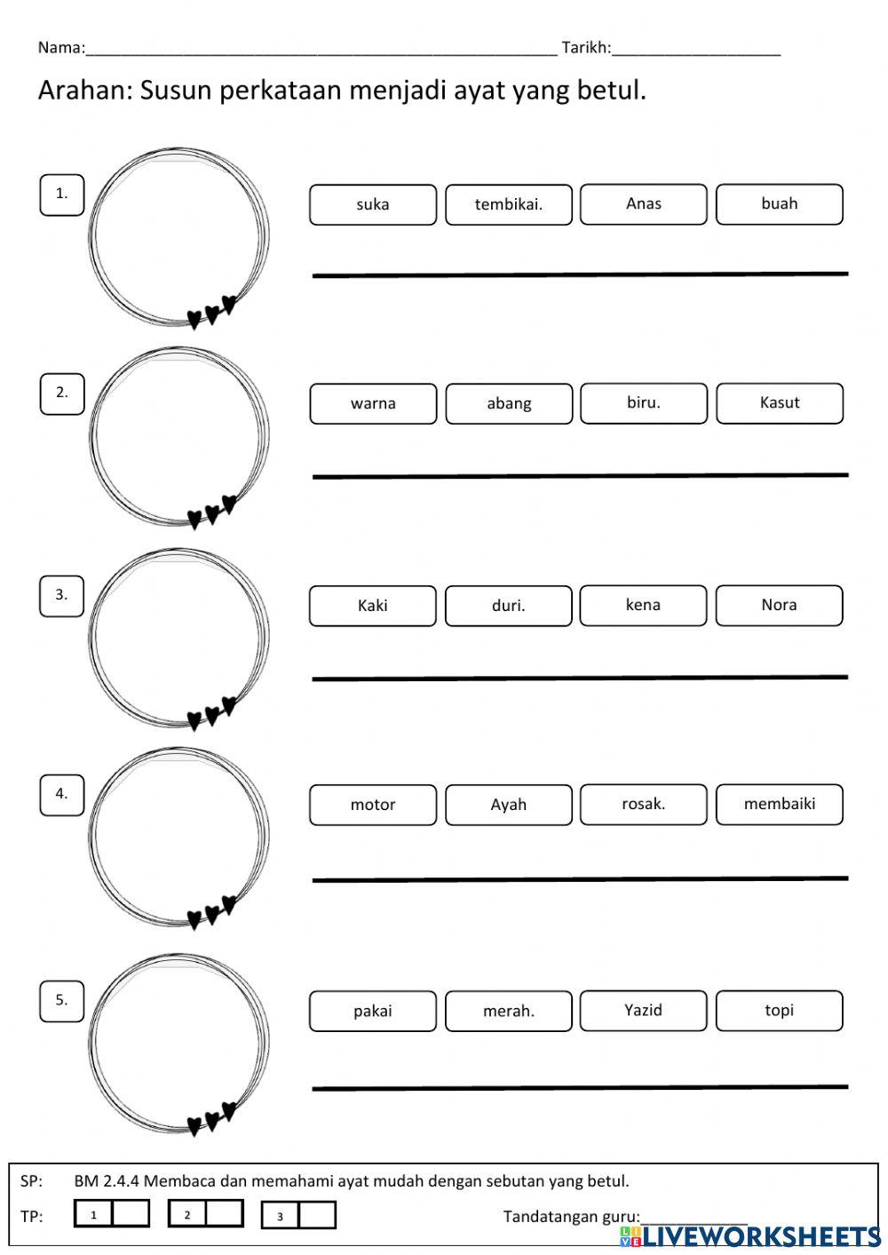 Menyusun perkataan jadi ayat mudah