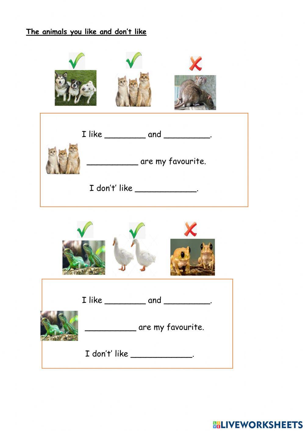 Animal like and don't like Animal like and don't like
