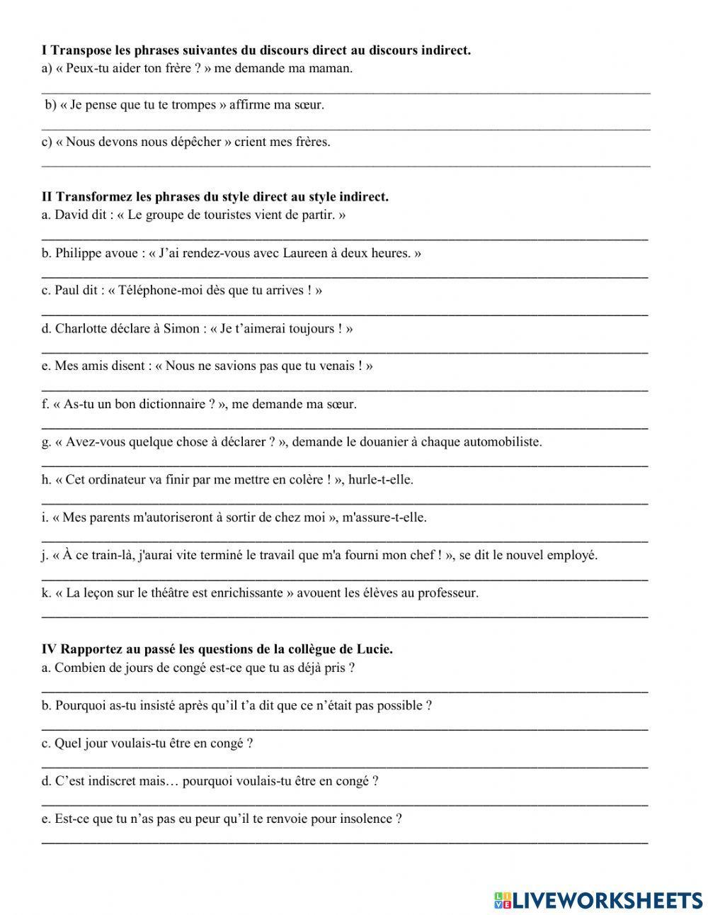 Le discours indirect