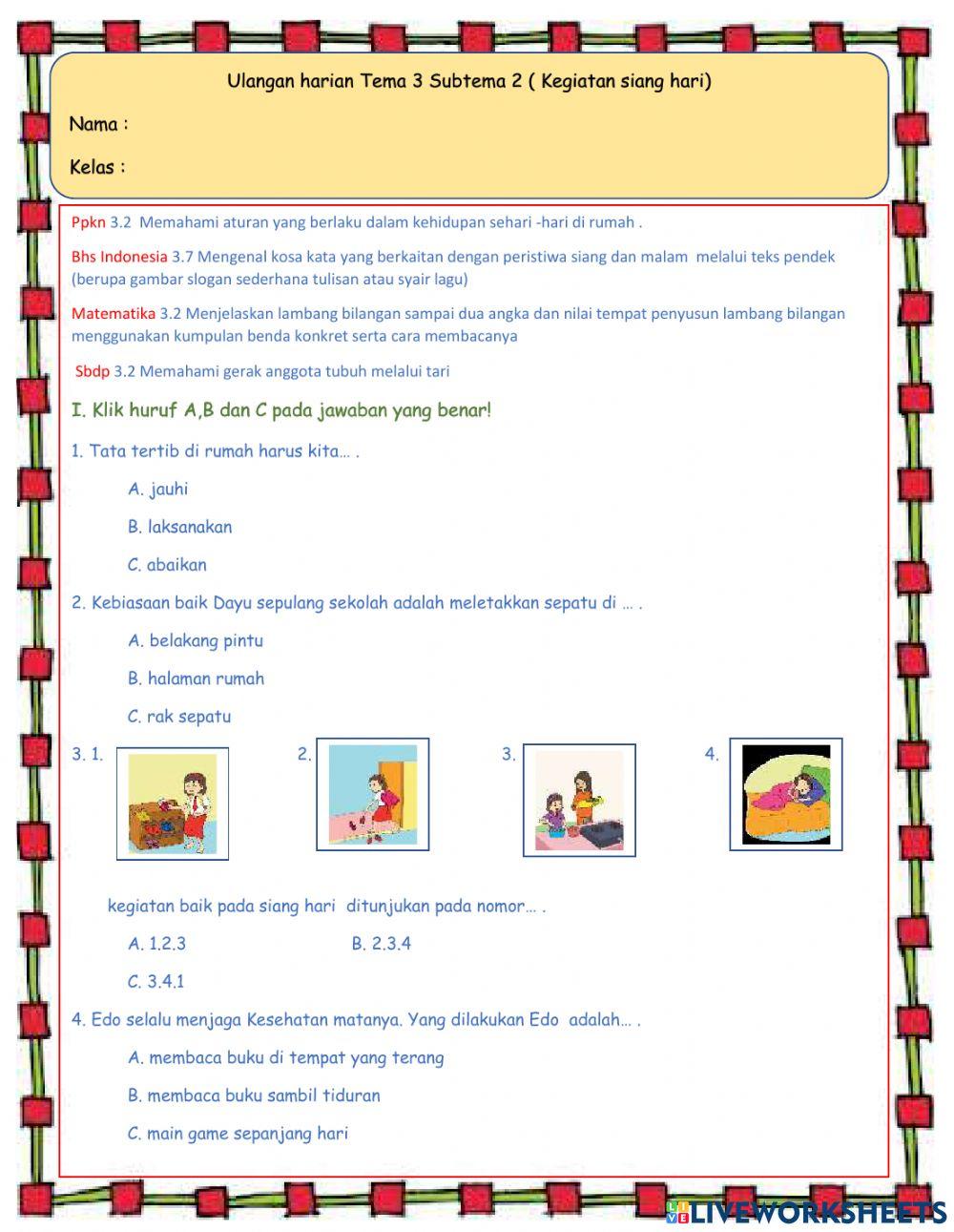 Penilaian harian tema 3 st 2