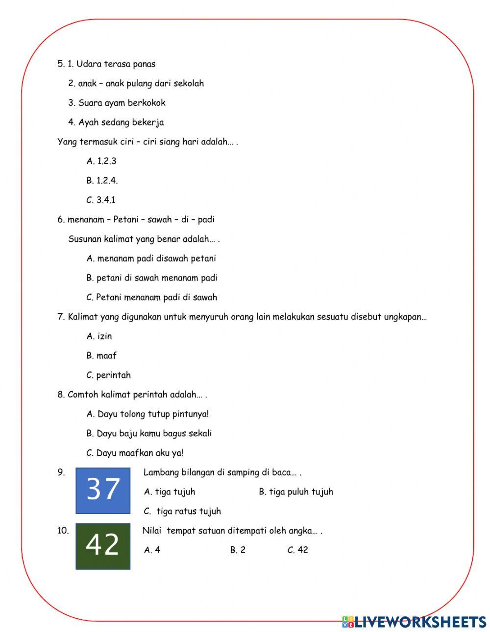 Penilaian harian tema 3 st 2