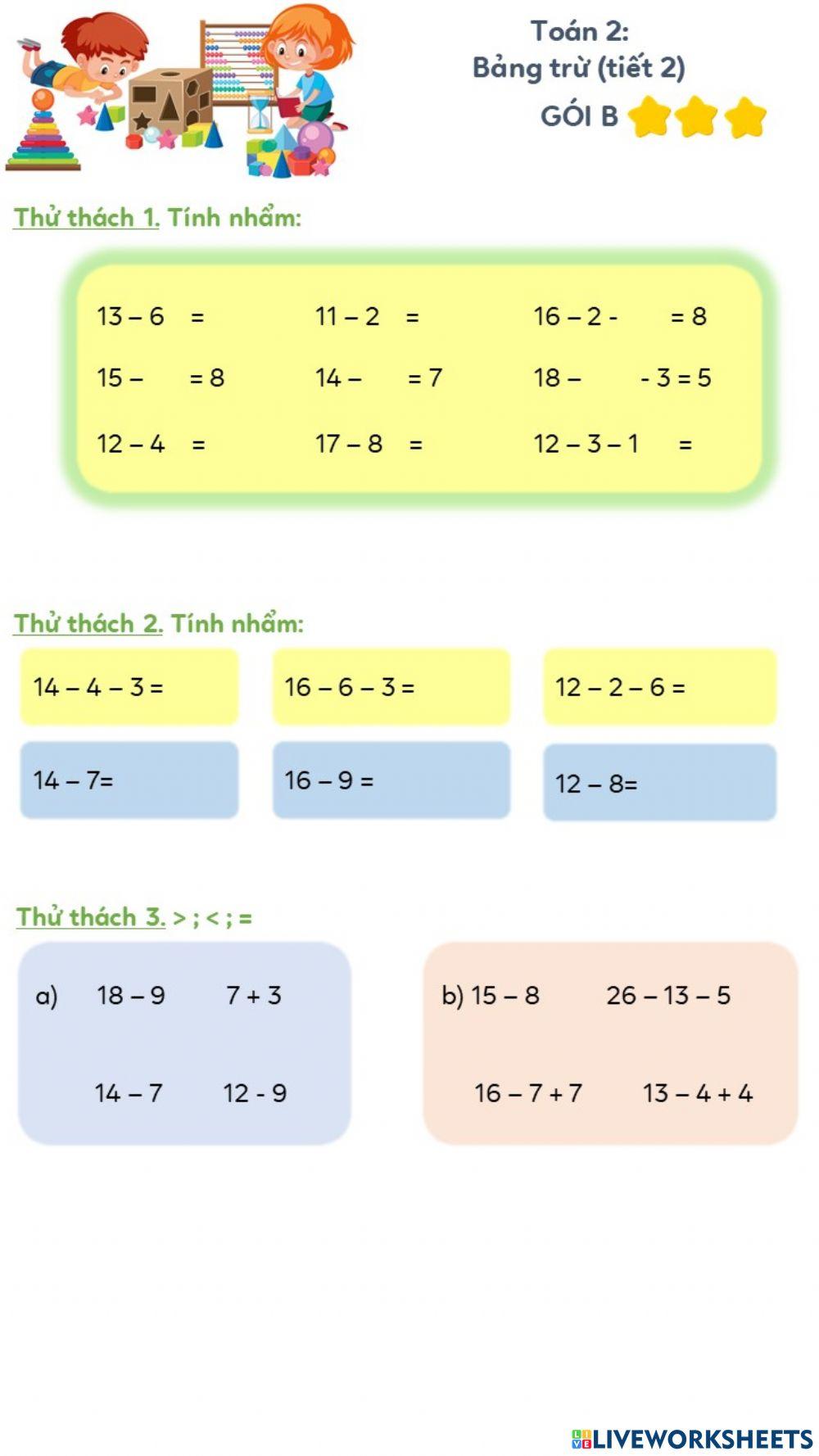 Gói b - bảng trừ (tiết 2)