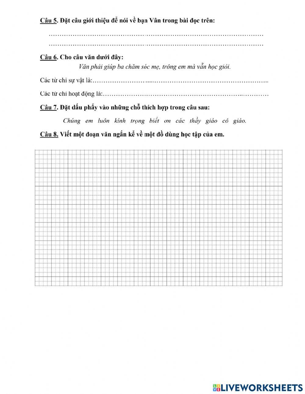 Đề kiểm tra môn Tiếng Việt