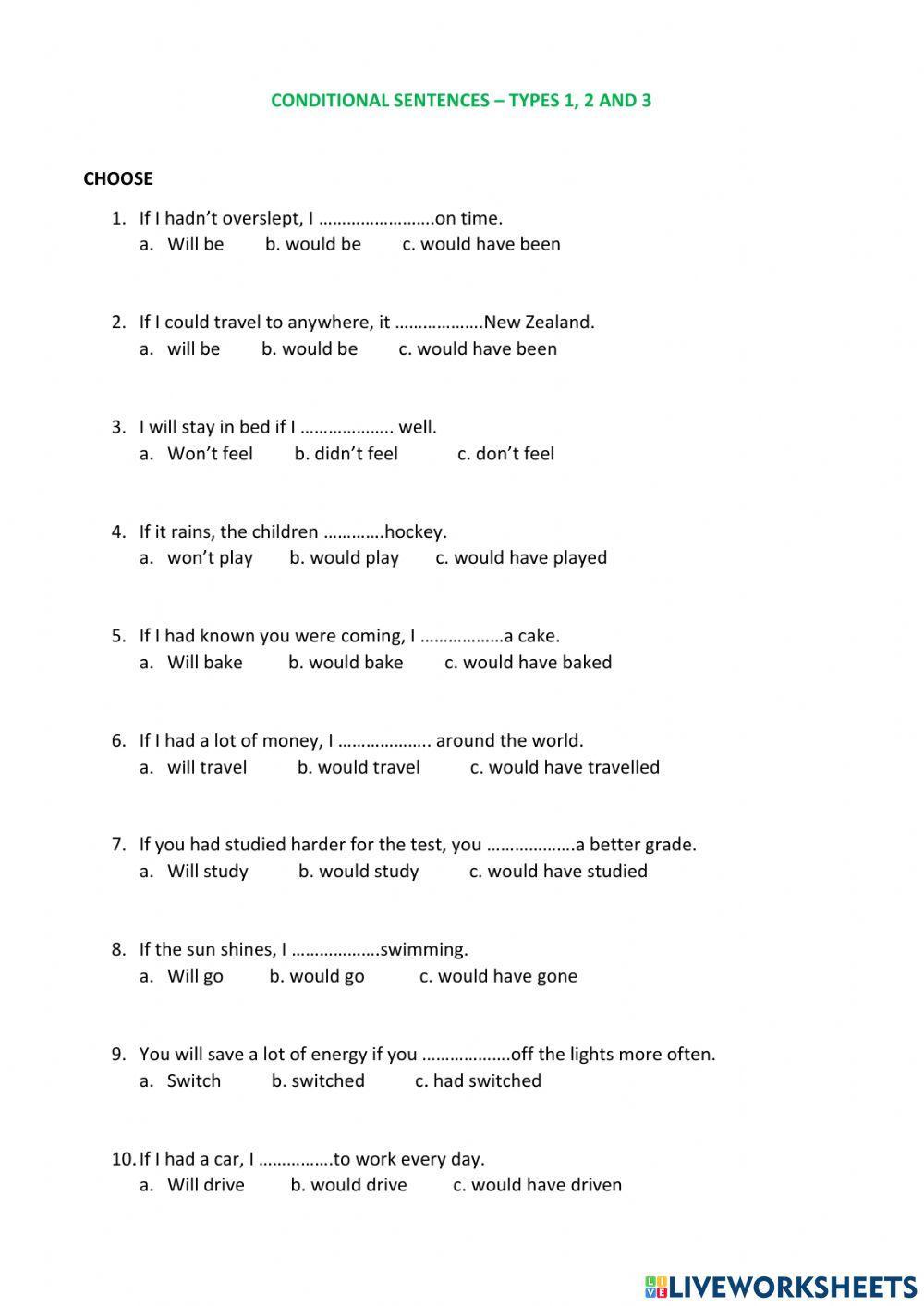 Conditional sentences - multiple choice