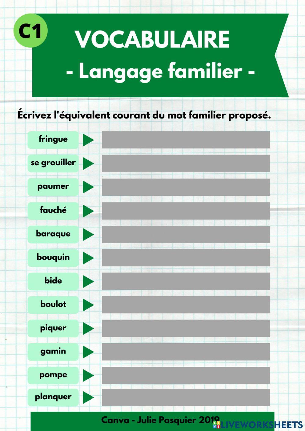 Français familier - fiche2