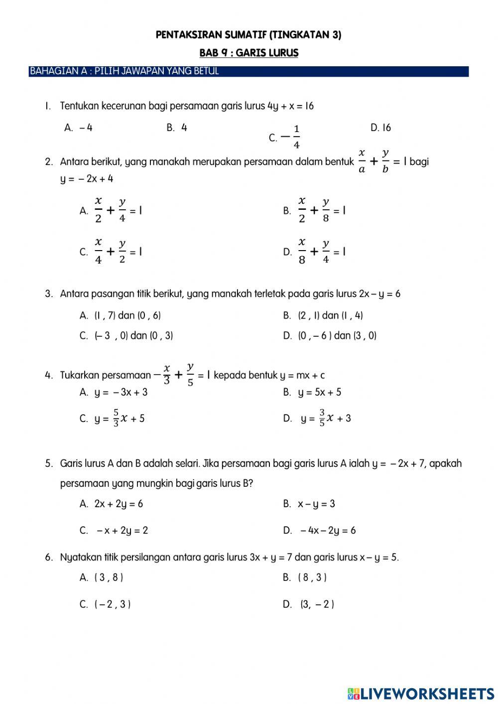 Ujian formatif garis lurus