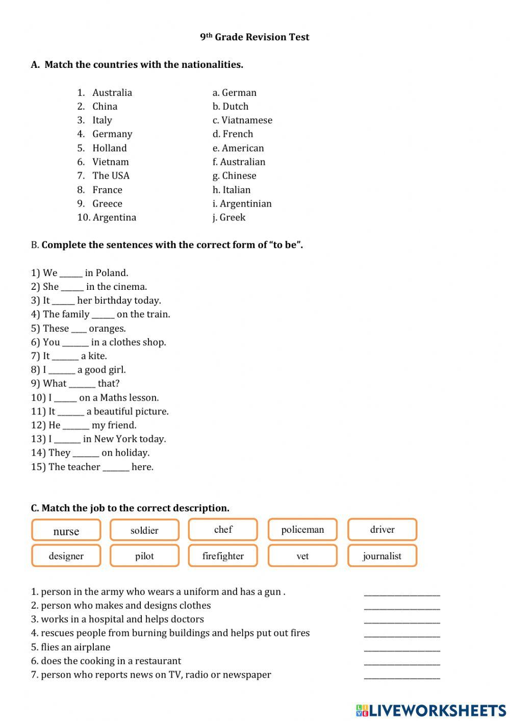 Verb to be, subject pronouns, possessive adjectives