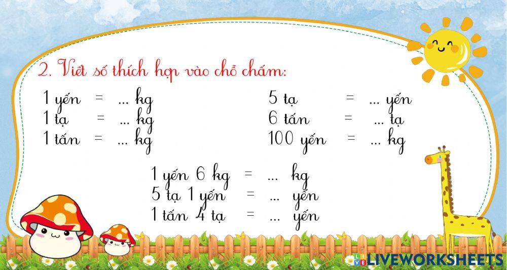 Toán 4 Tuần 4 Yến, Tạ, Tấn