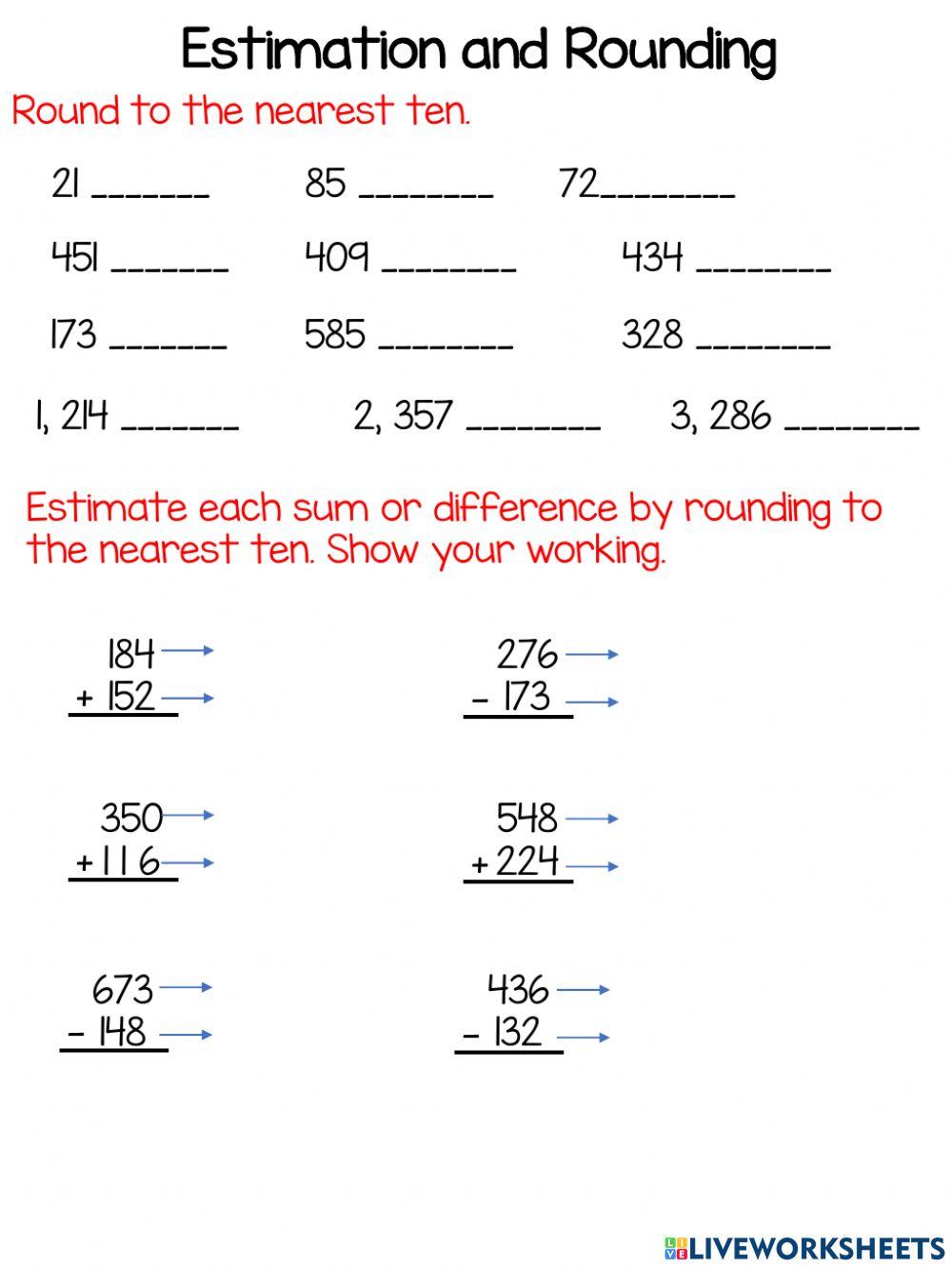 Rounding and estimation worksheet | Live Worksheets rounding-and-estimation-worksheet-live-worksheets