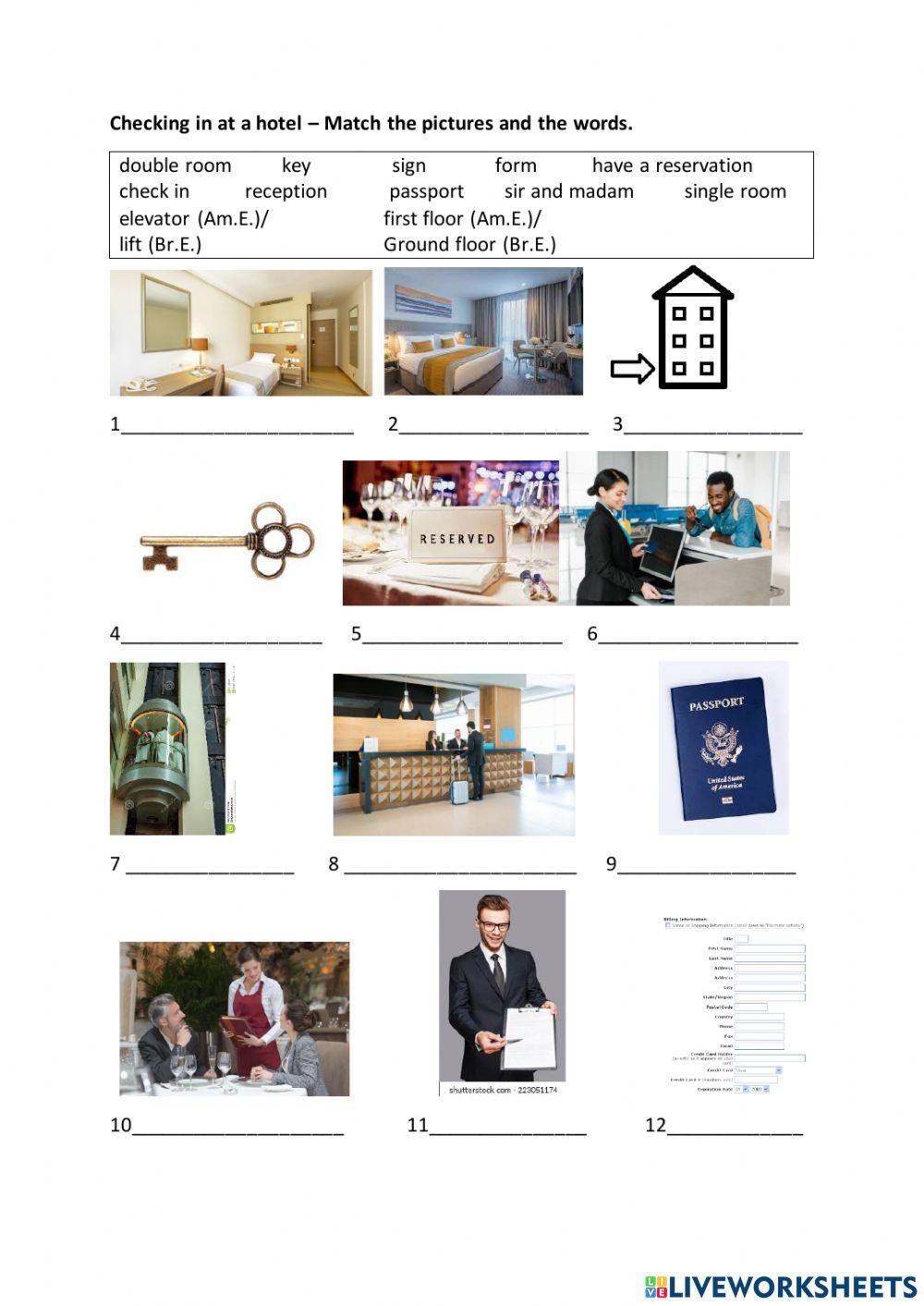 Checking in at a hotel - Vocabulary