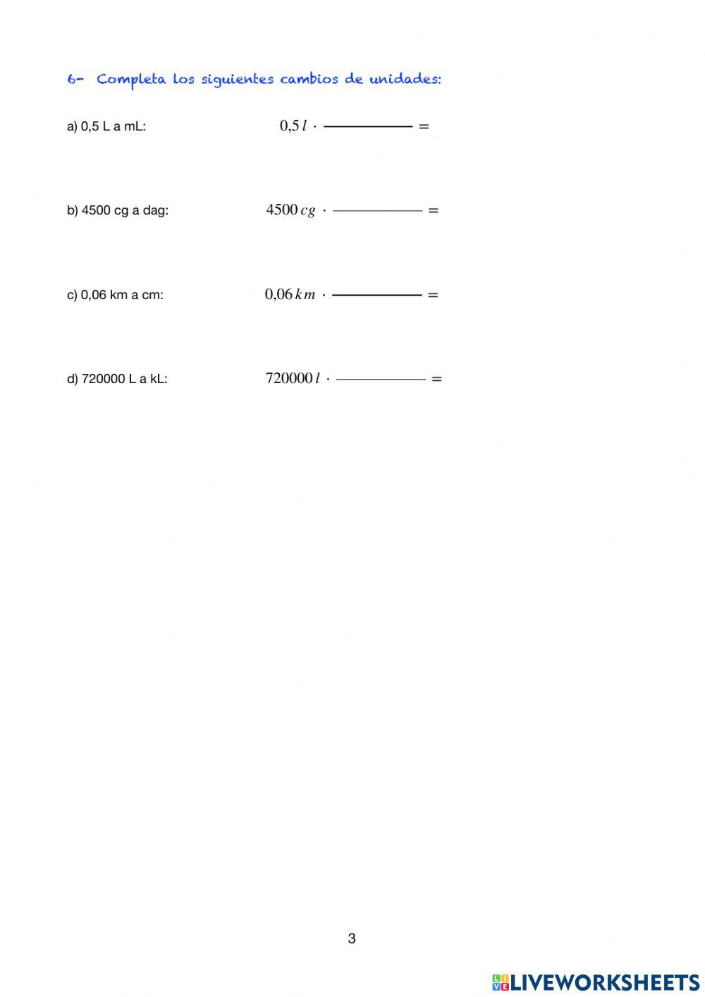 La medida. Cambios de uds.