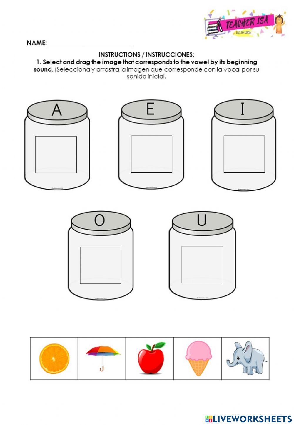 Vowels beginnig sound pictures