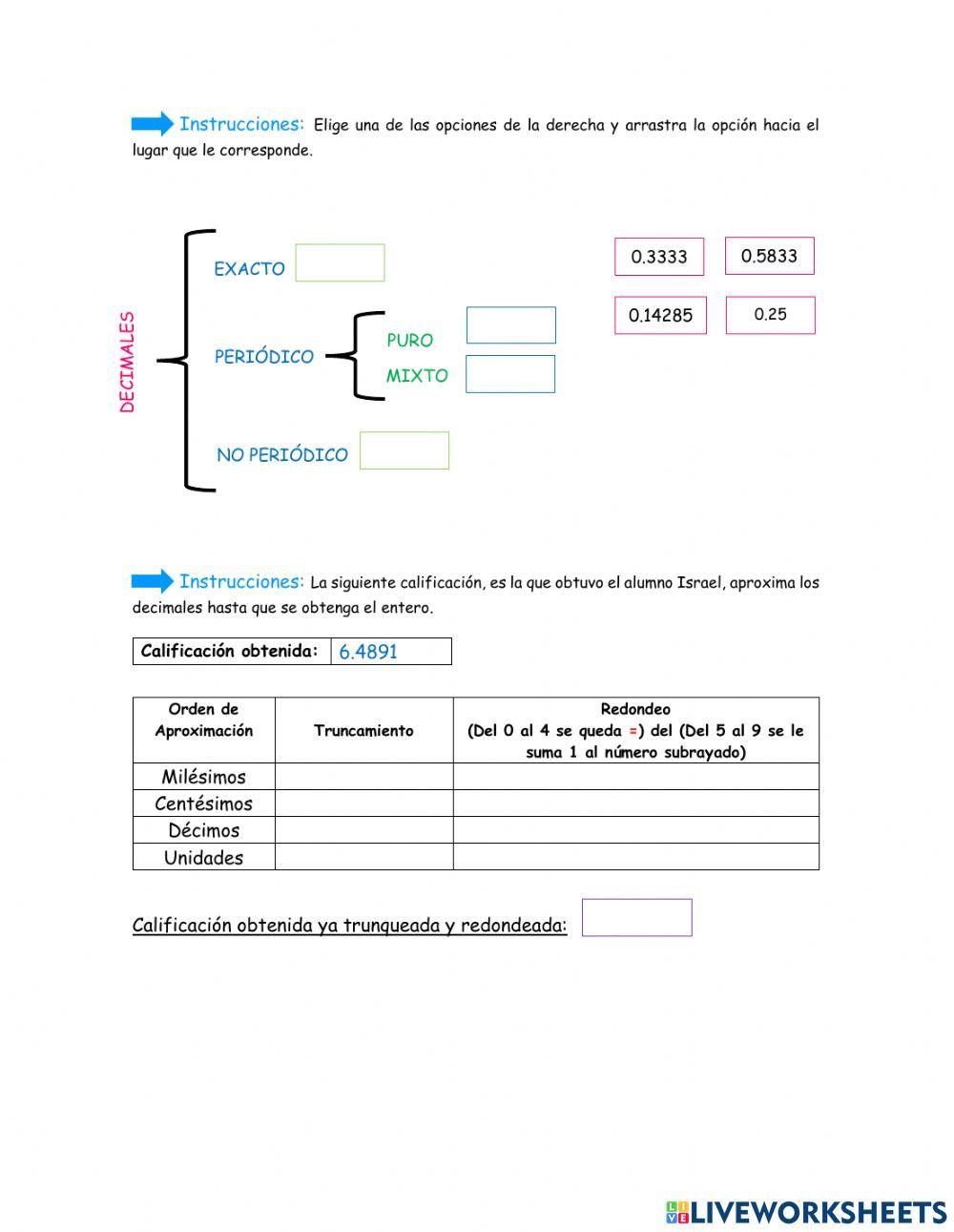 Fracciones decimales y no decimales
