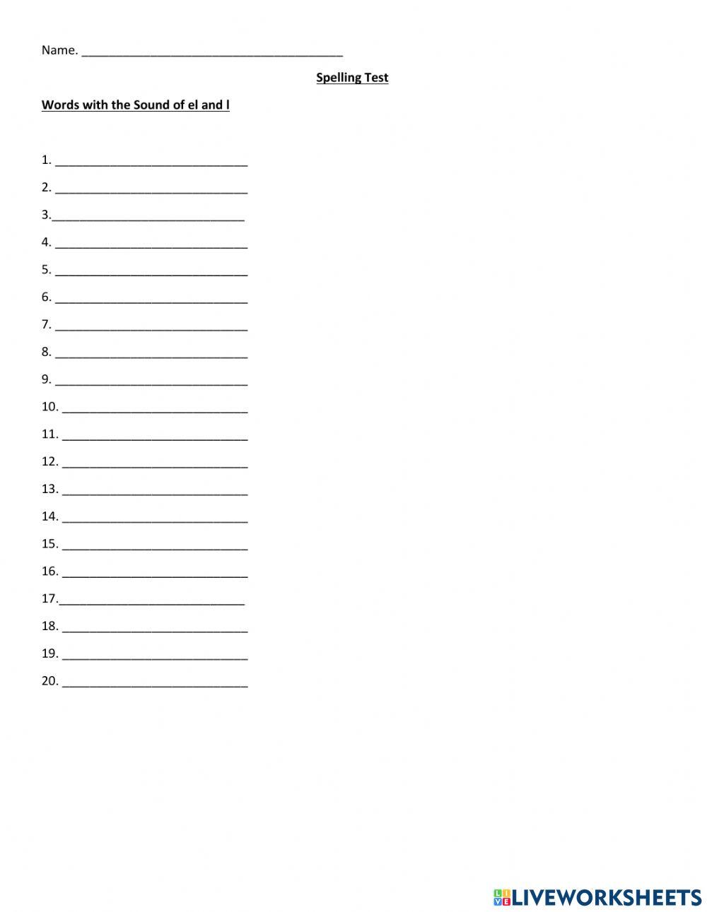 Words with the Sound of el and l