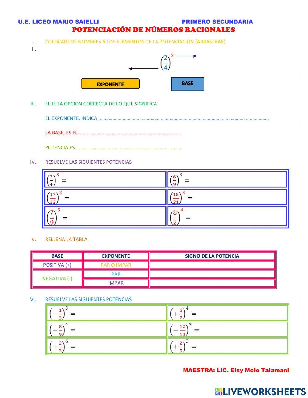 Potenciación de fracciones