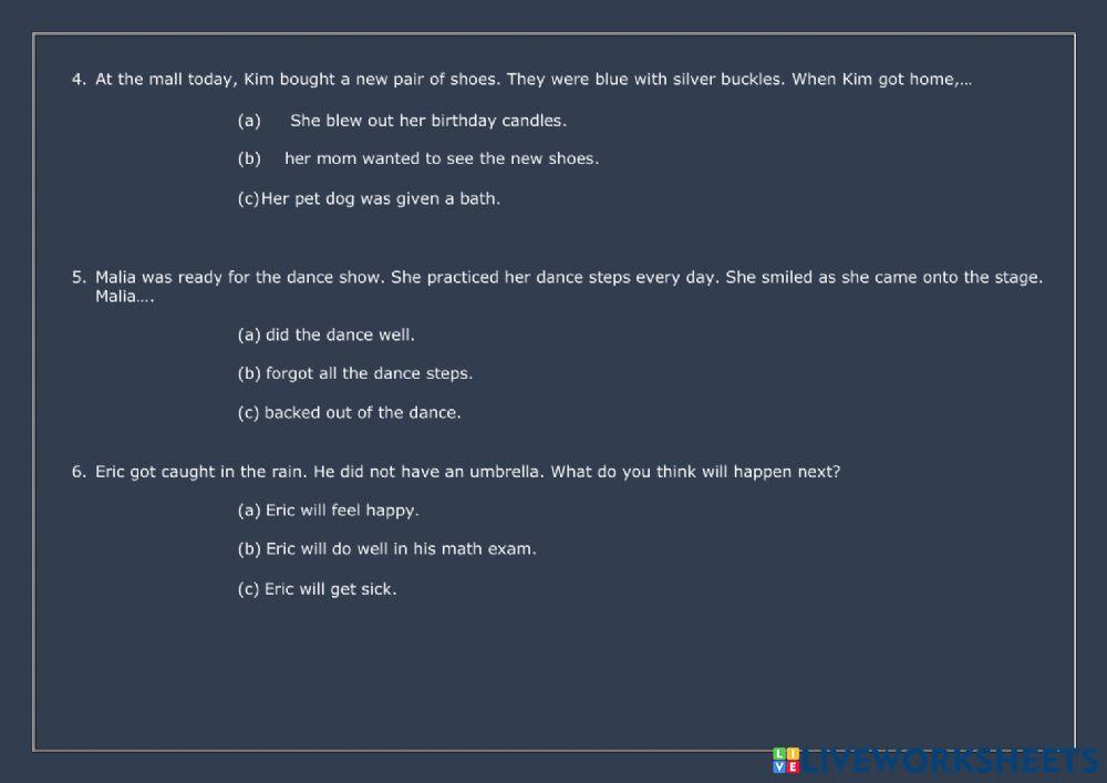 Predicting Outcomes Worksheet
