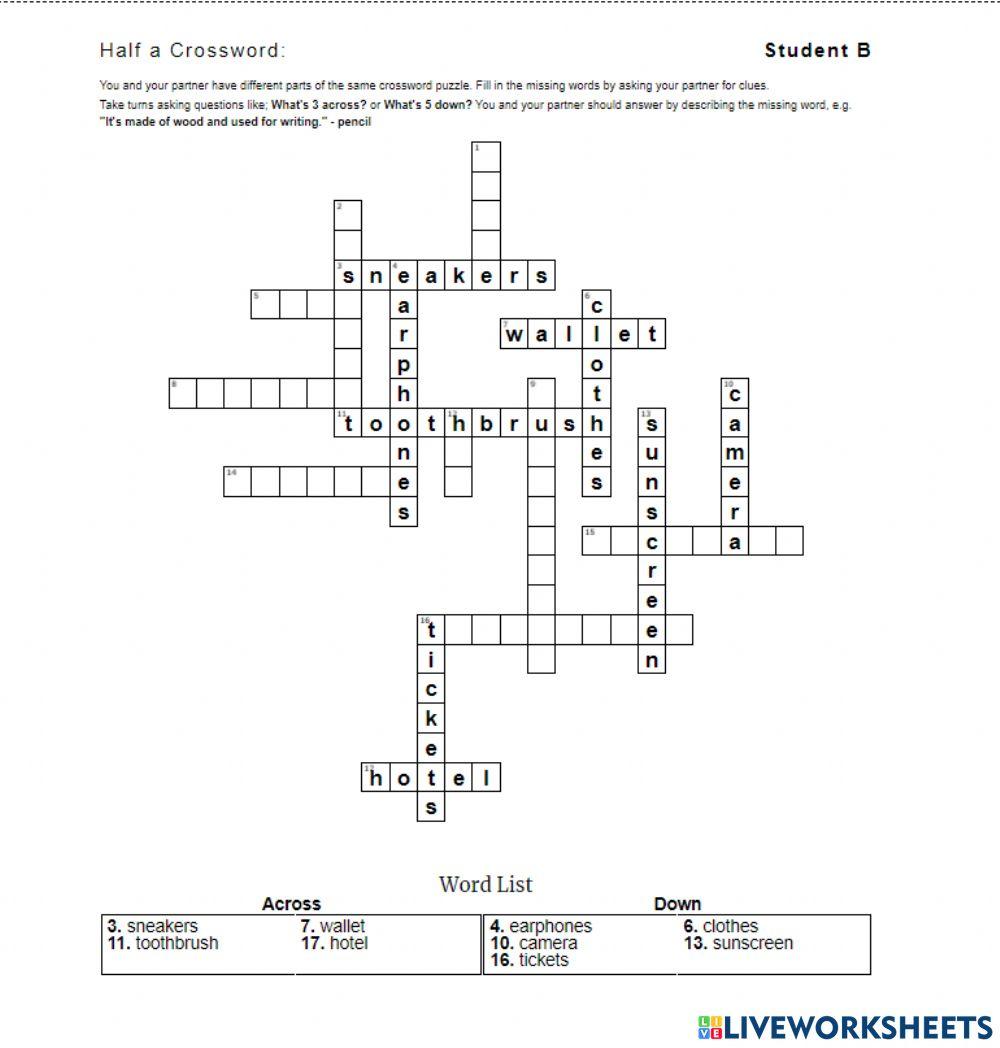Half crossword B worksheet Live Worksheets