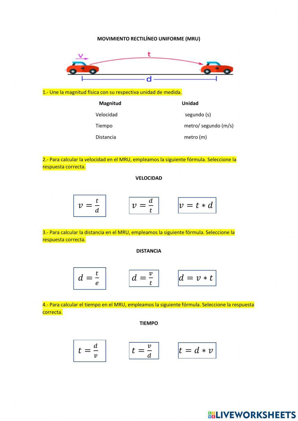Ejercicios con MRU para 1BGU