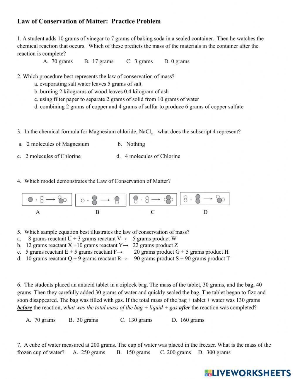 Law of Conservation of Matter Practice Problems