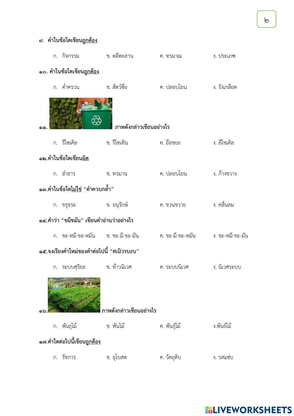 แบบทดสอบความรู้ความเข้าใจ วิชาภาษาไทยเพิ่มเติม