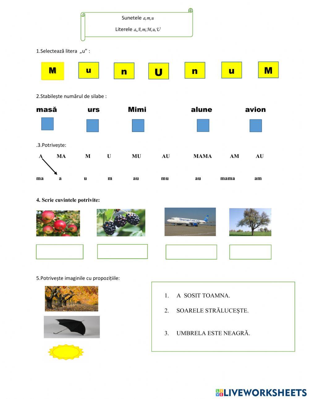 Sunetele „a,m,u.”Literele„ a,A,m,M,u,U”