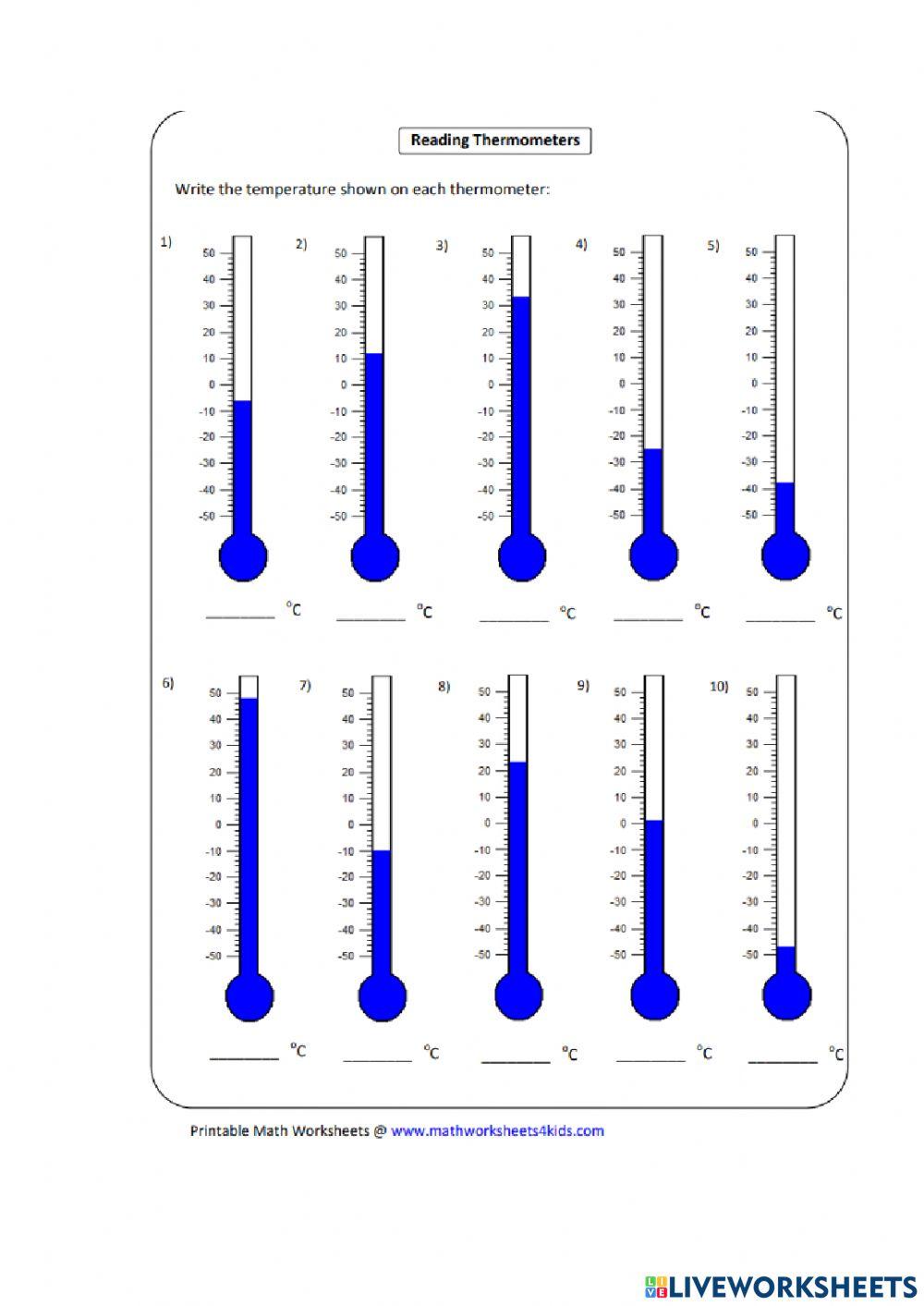 Measuring Temperature Worksheet online exercise for Live Worksheets