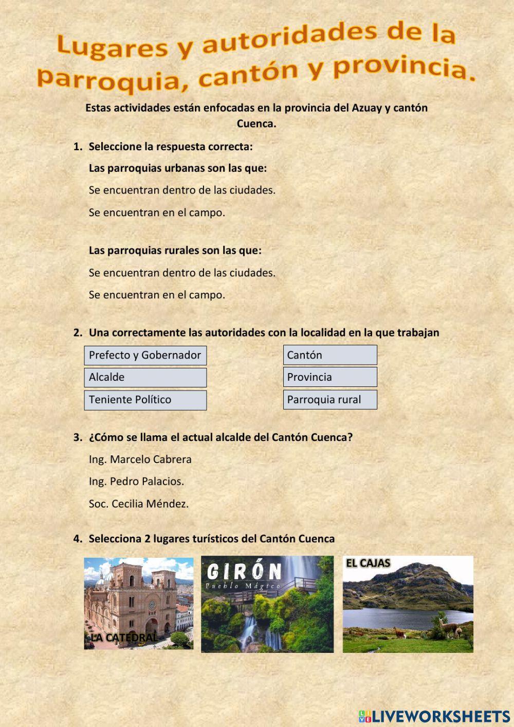 Parroquia, cantón y provincia Parroquia, cantón y provincia