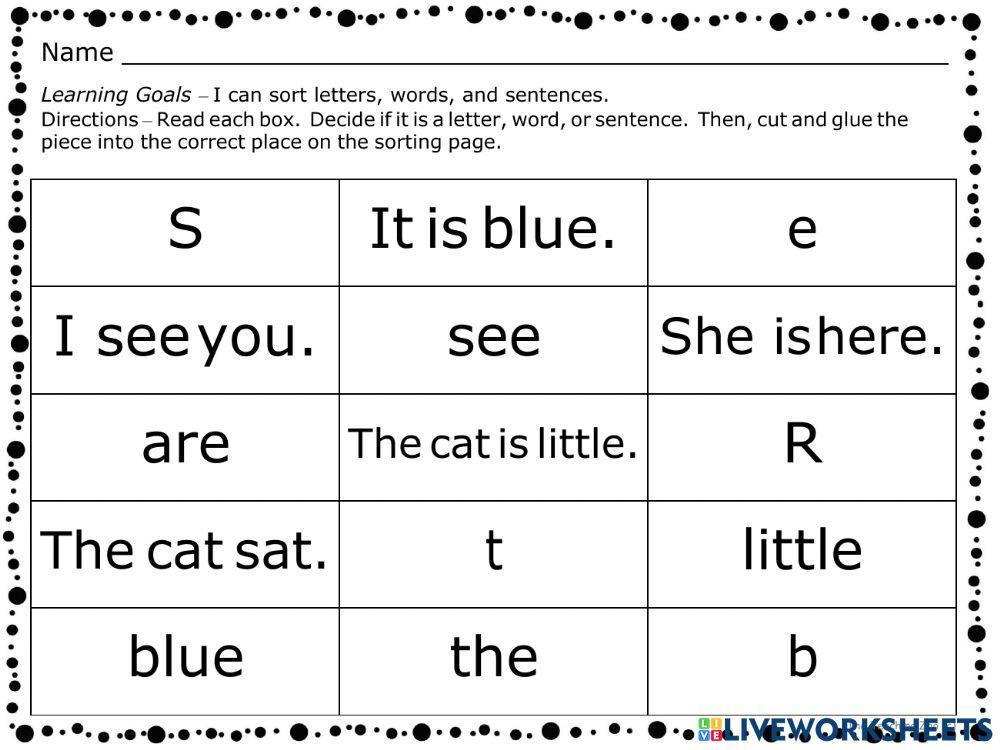 Letters, Words and Sentences Sort 6740947 | Shandai