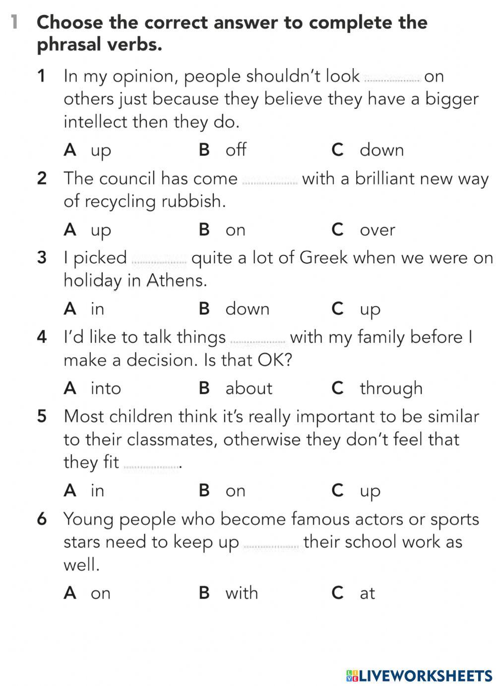 Phrasal Verbs WB Revision
