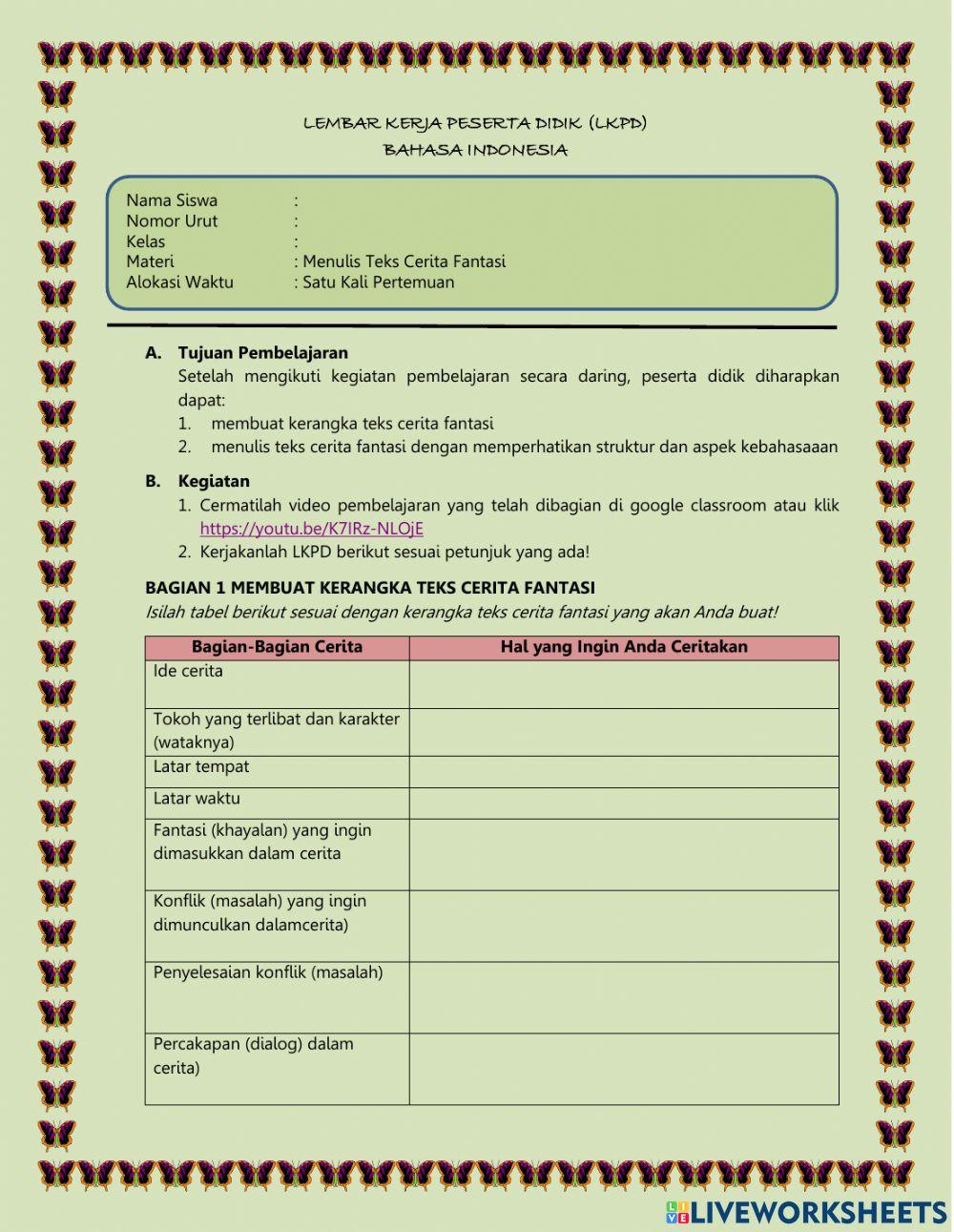 LKPD Menulis Teks Cerita Fantasi