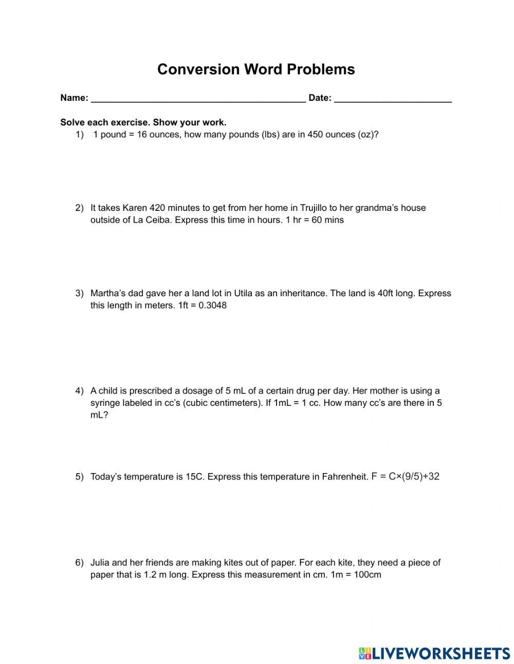 Conversion Word Problems 1509237 April1416 Live Conversion Word Problems 1509237 April1416 Live
